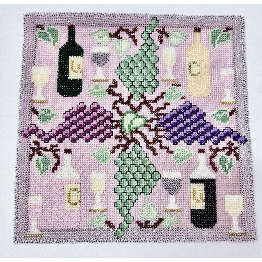 Handmade needlepoint beaded wine grapes champagne theme